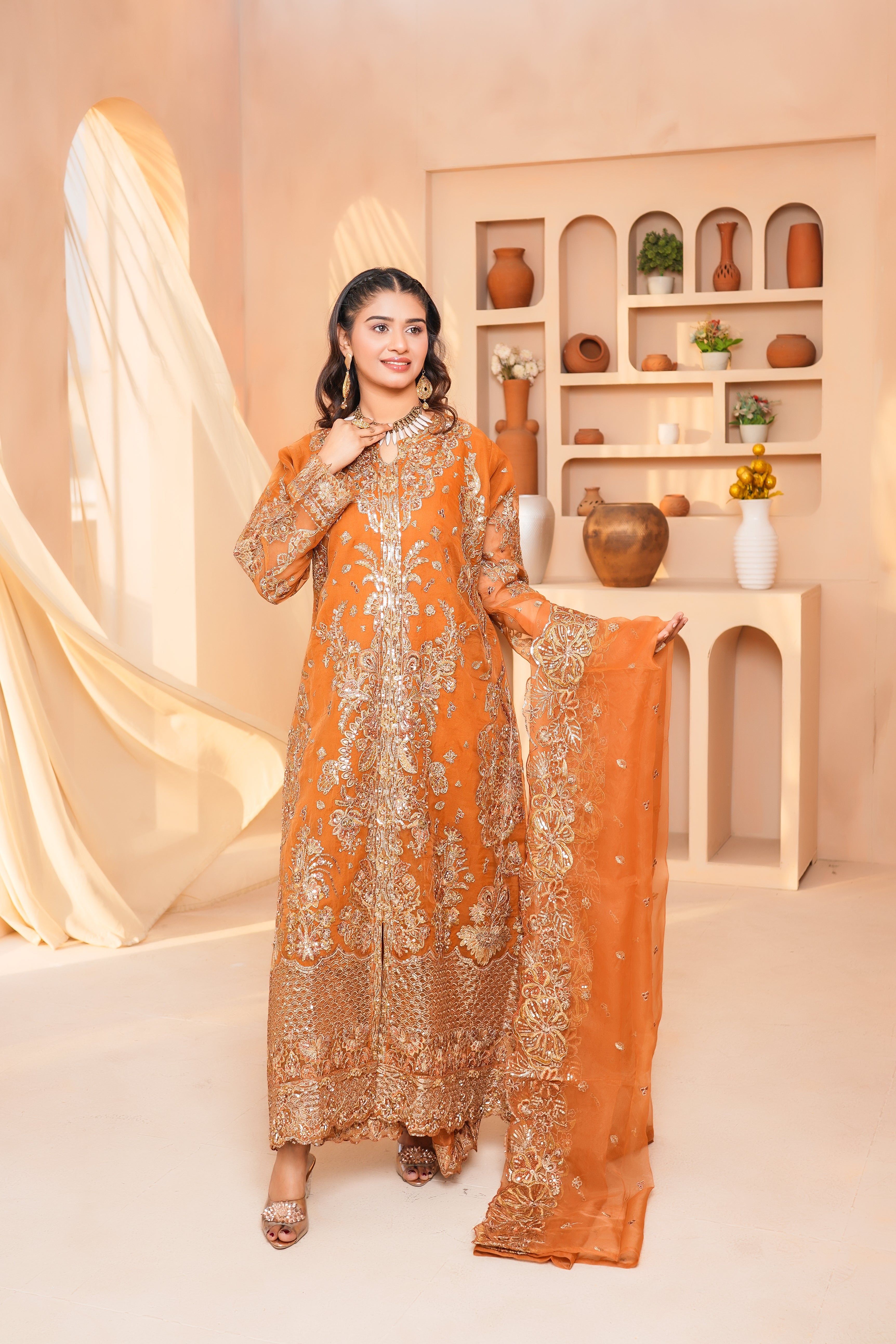 3Piece_Embroidered Organza Frock | 1383-SN-ORZ