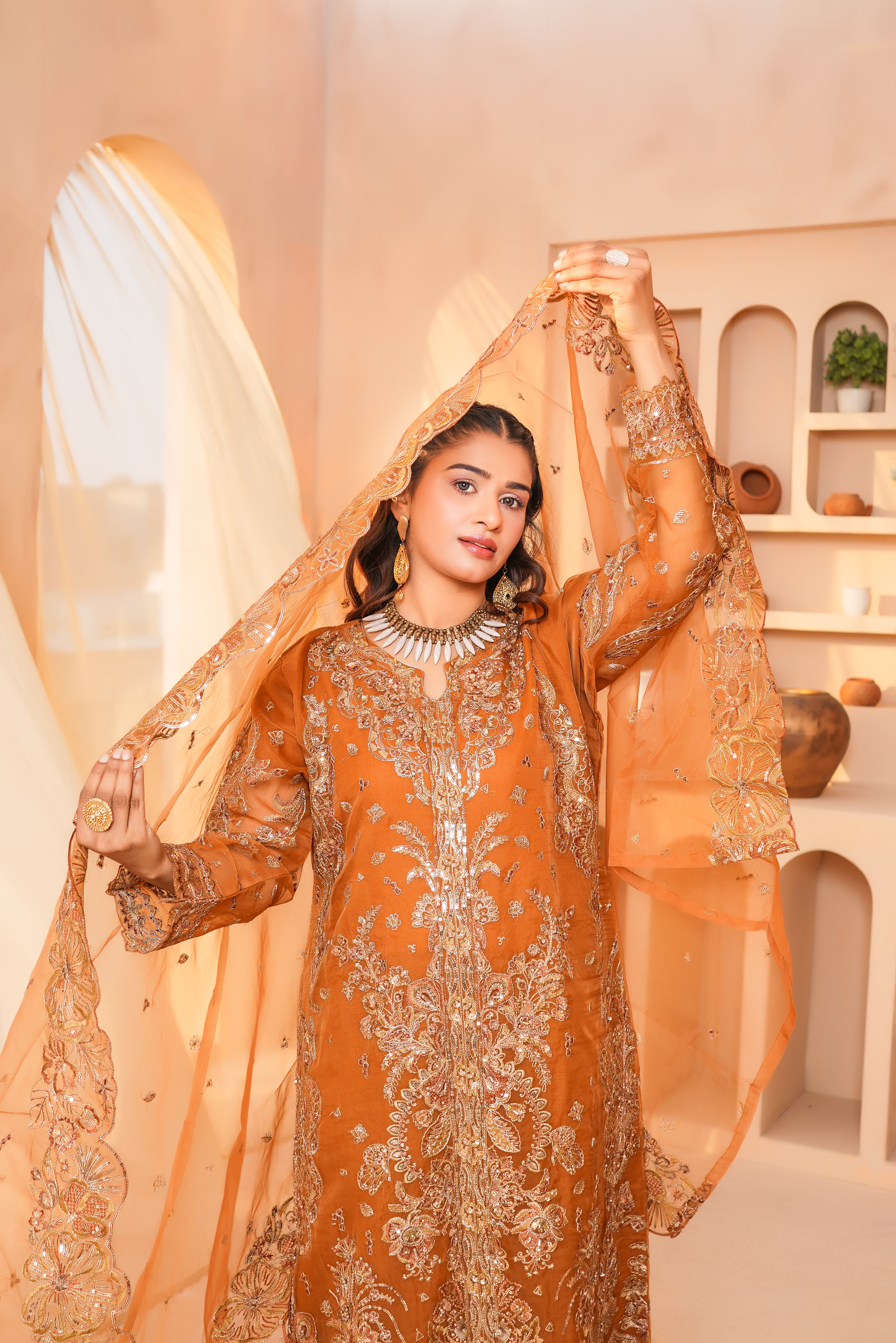 3Piece_Embroidered Organza Frock | 1383-SN-ORZ