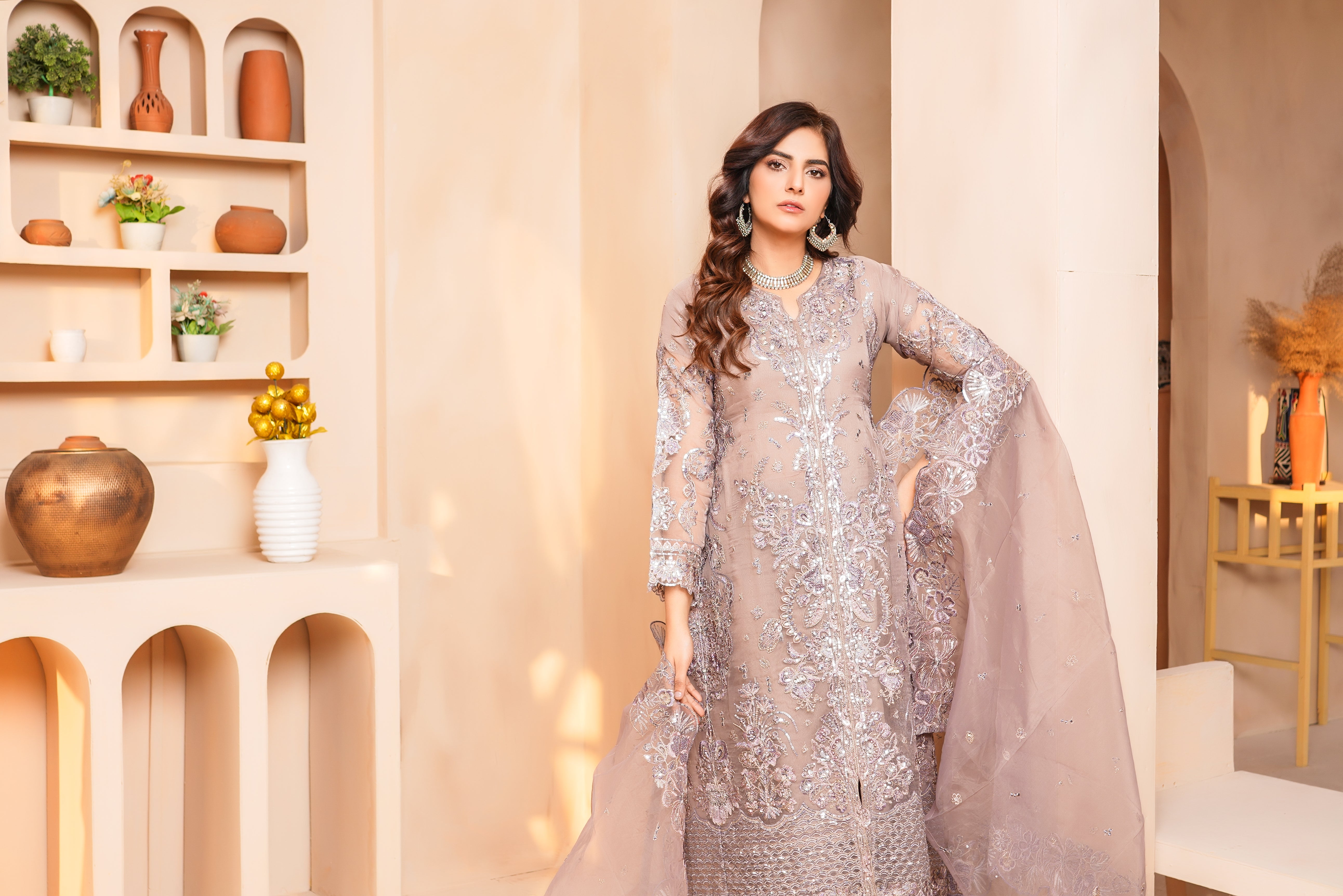 3Piece_Embroidered Organza Frock | 1383-SN-ORZ