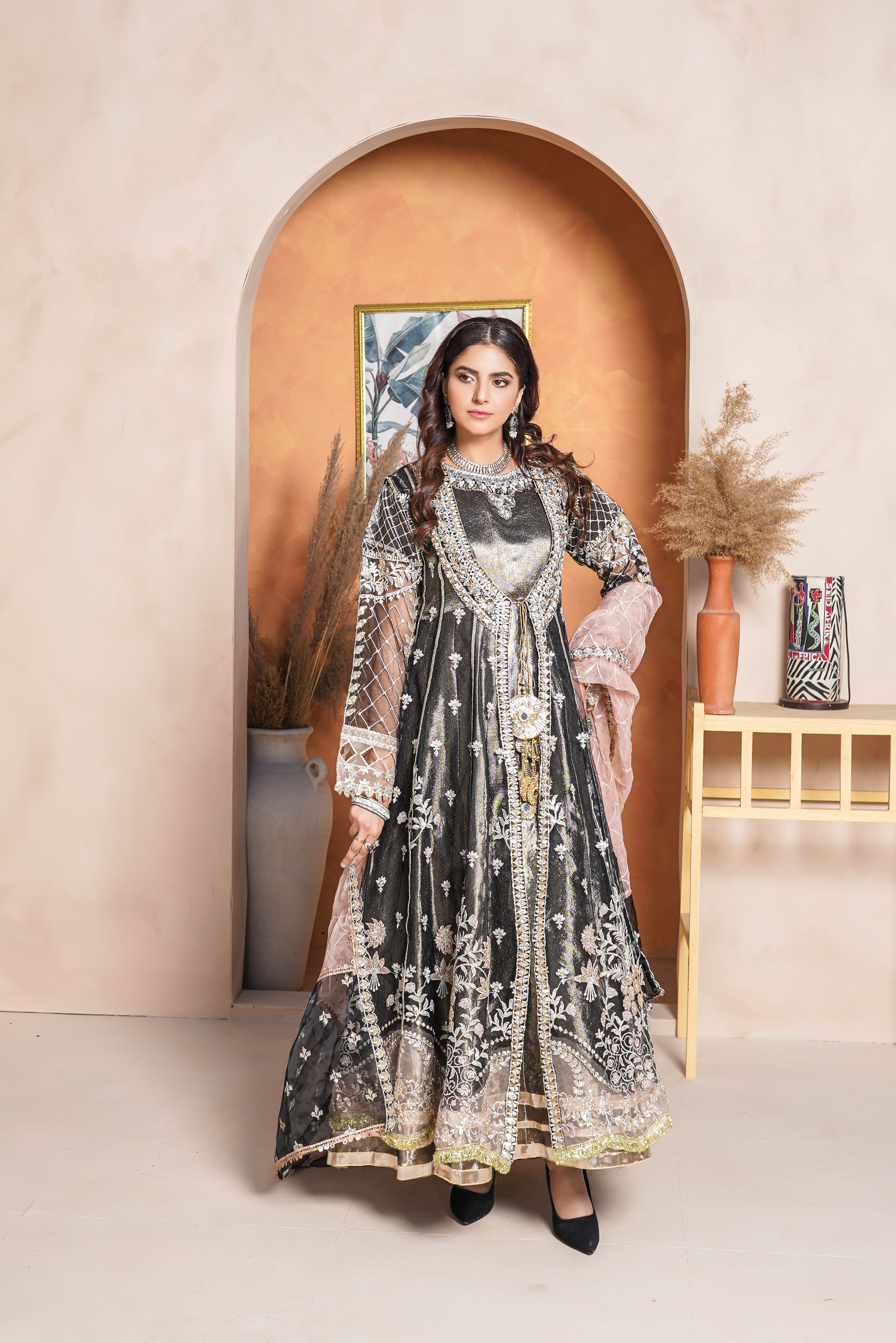 3Piece_ Ready To Wear Net Gown/Maxi | 1321-SN