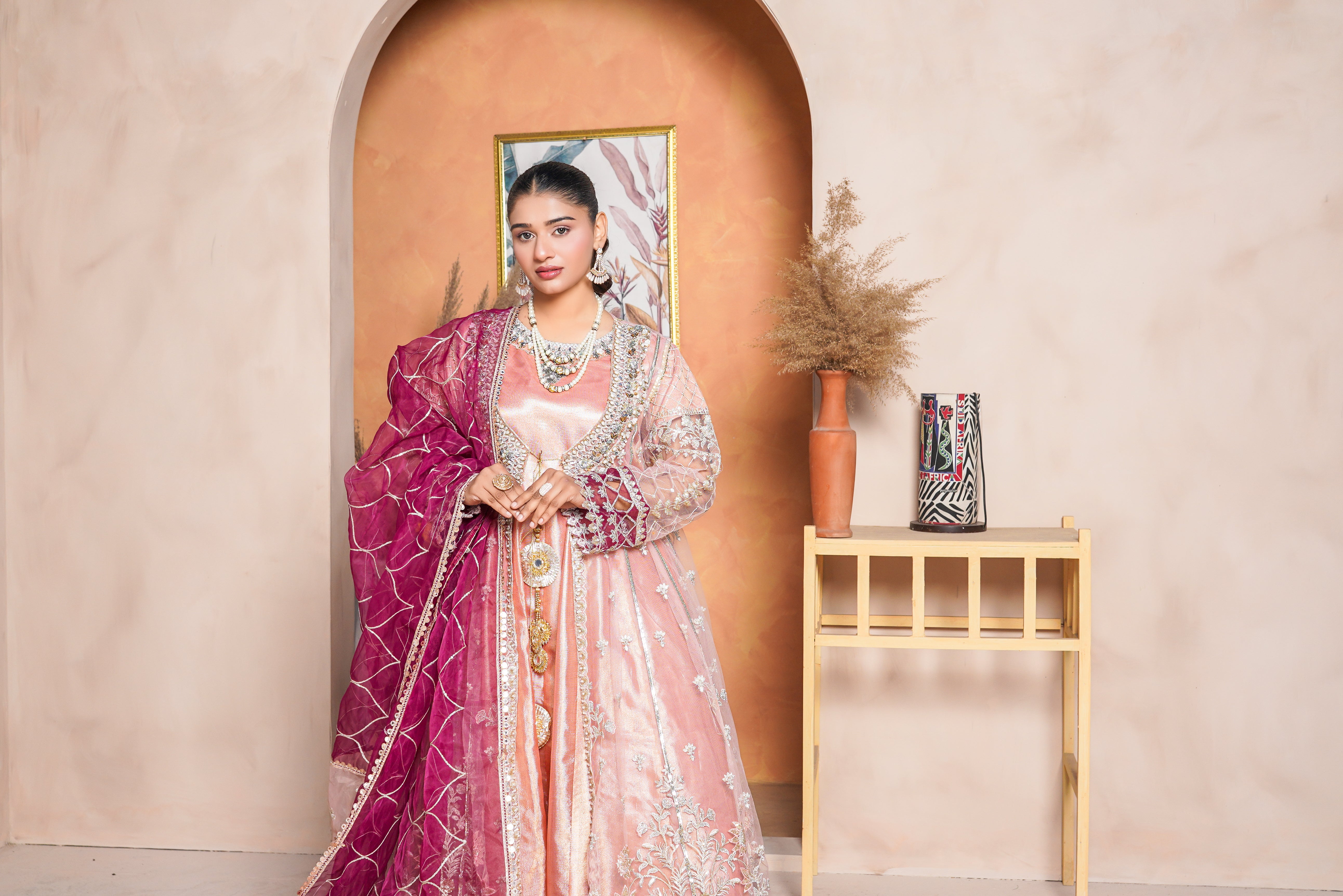 3Piece_ Ready To Wear Net Gown/Maxi | 1321-SN