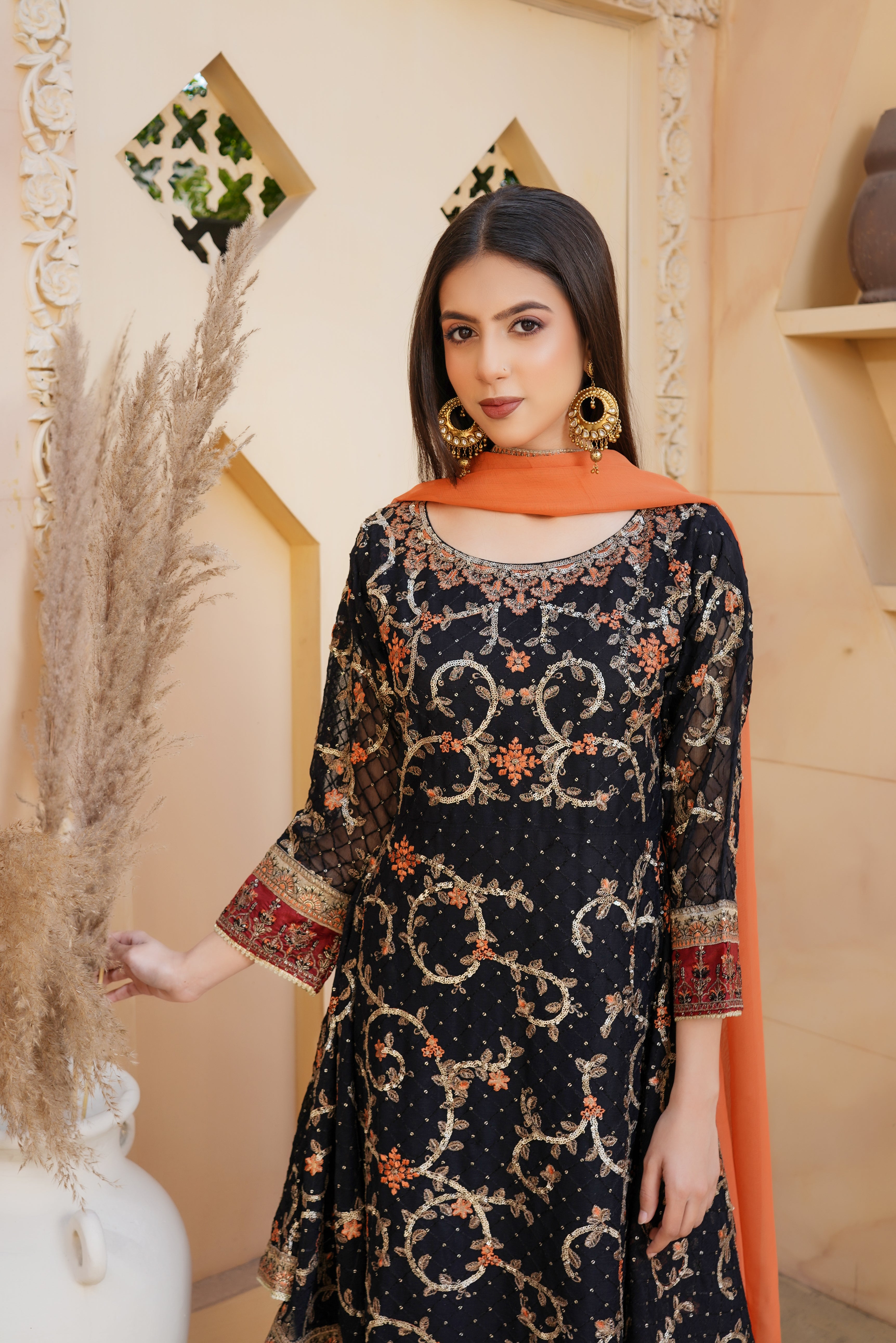 3Piece_Embroidered Chiffon Frock | 1376-SN-CF