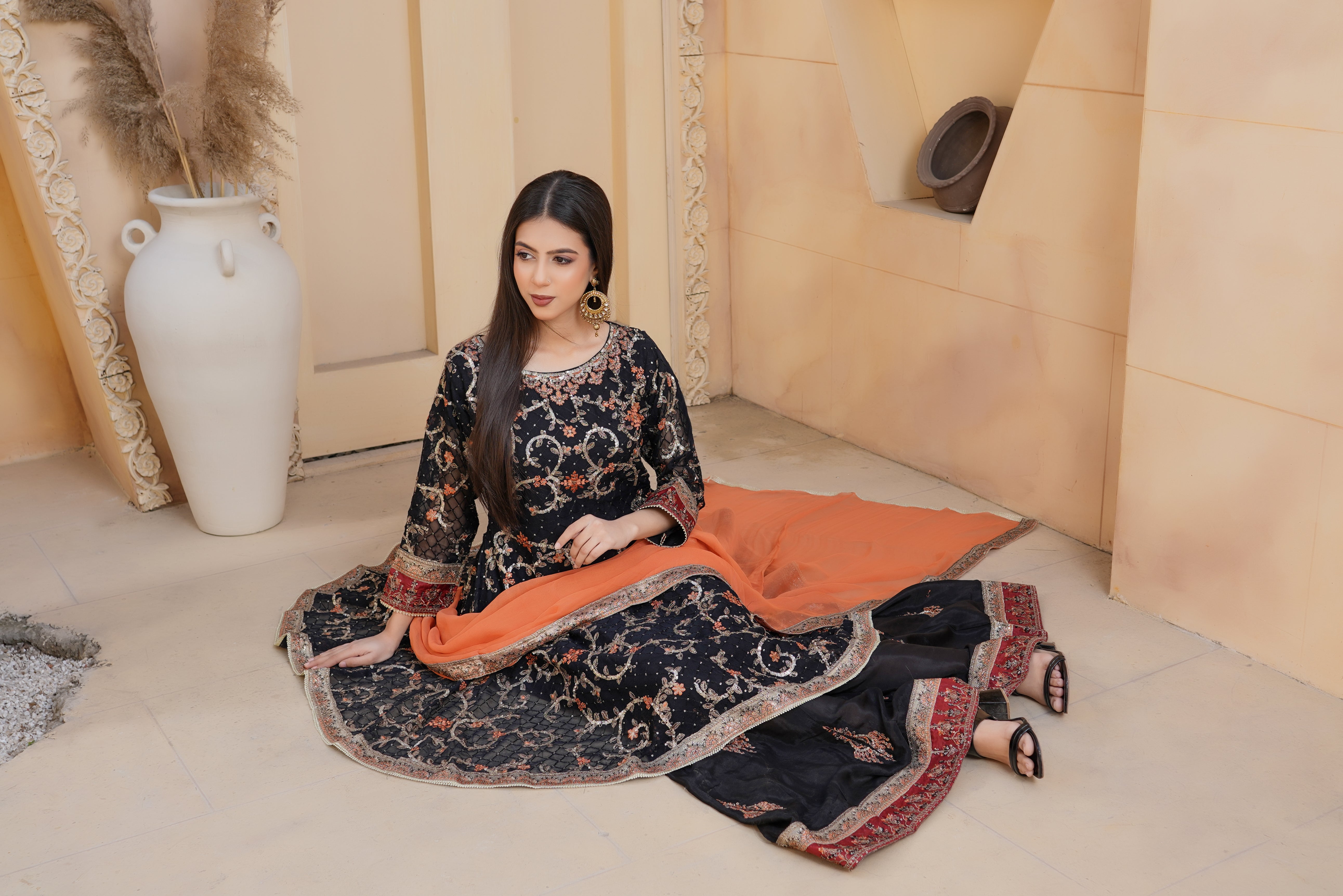 3Piece_Embroidered Chiffon Frock | 1376-SN-CF