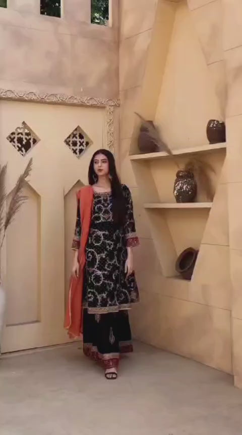 3Piece_Embroidered Chiffon Frock | 1376-SN-CF