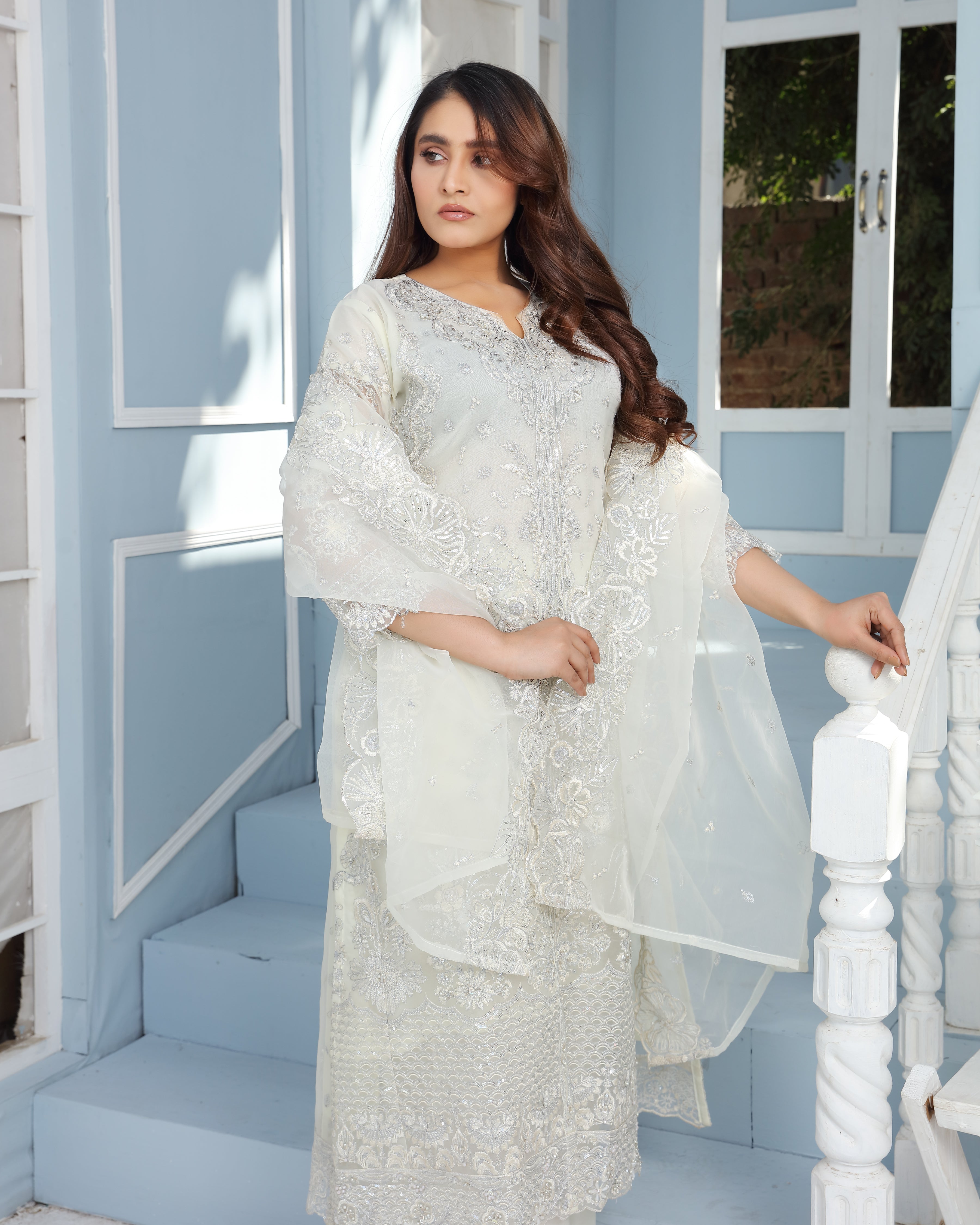 3Piece_Embroidered Organza Frock | 1383-SN-ORZ