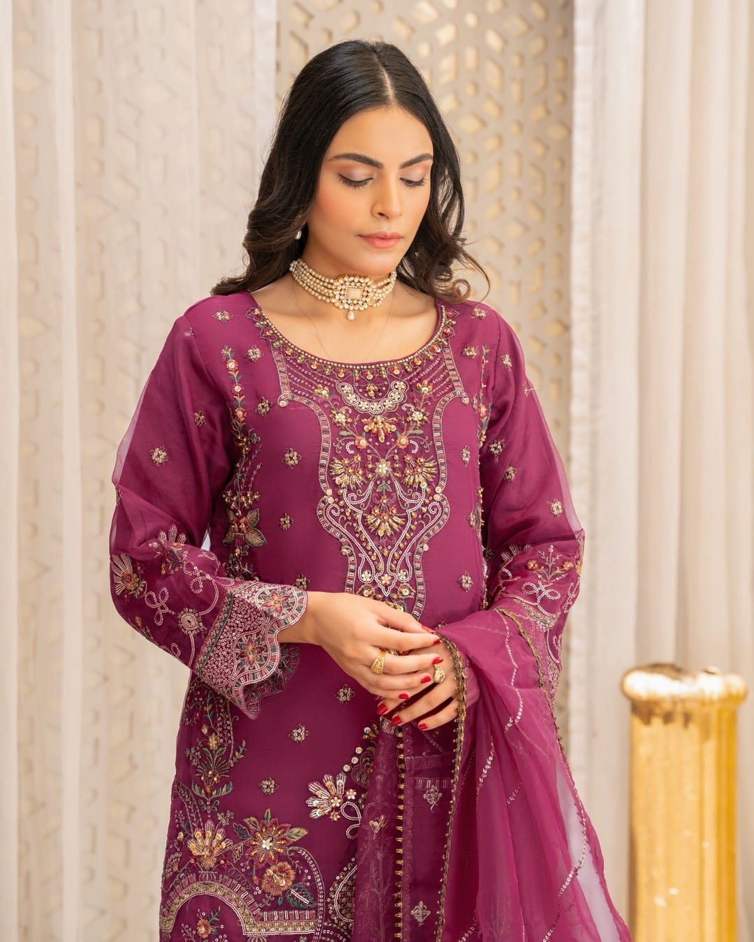 3Piece_Embroidered Organza Suit | 1351-SN-ORZ