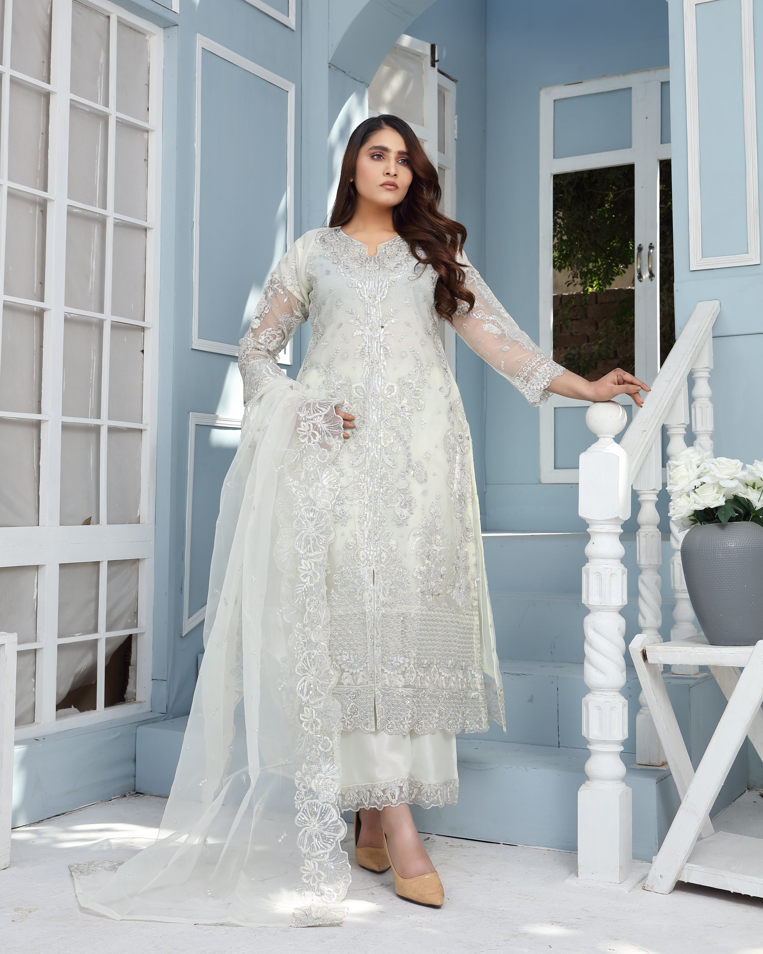3Piece_Embroidered Organza Frock | 1383-SN-ORZ